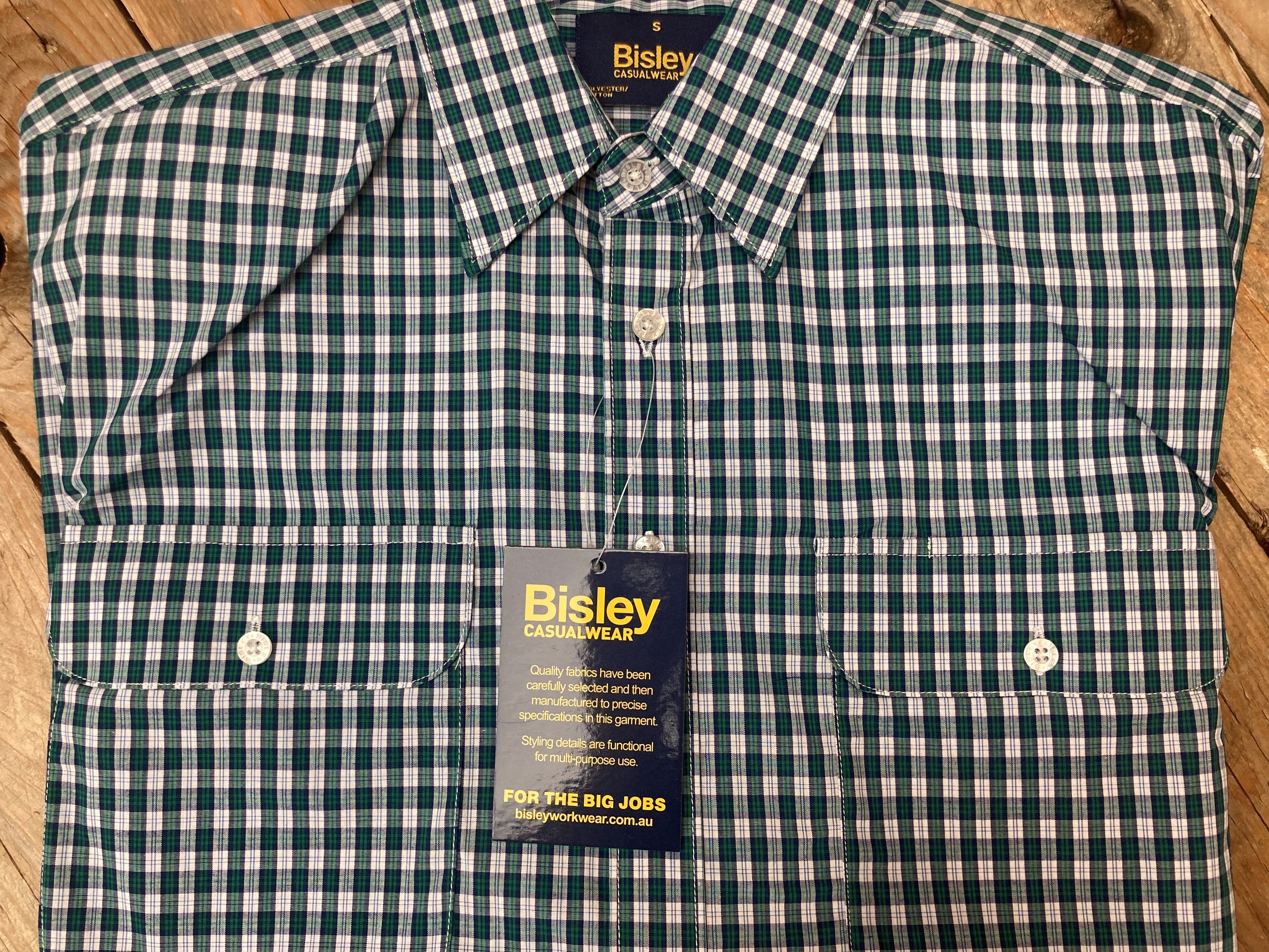 Mens Bisley Small Check  Green/Blue LS Shirt (6904084856909)