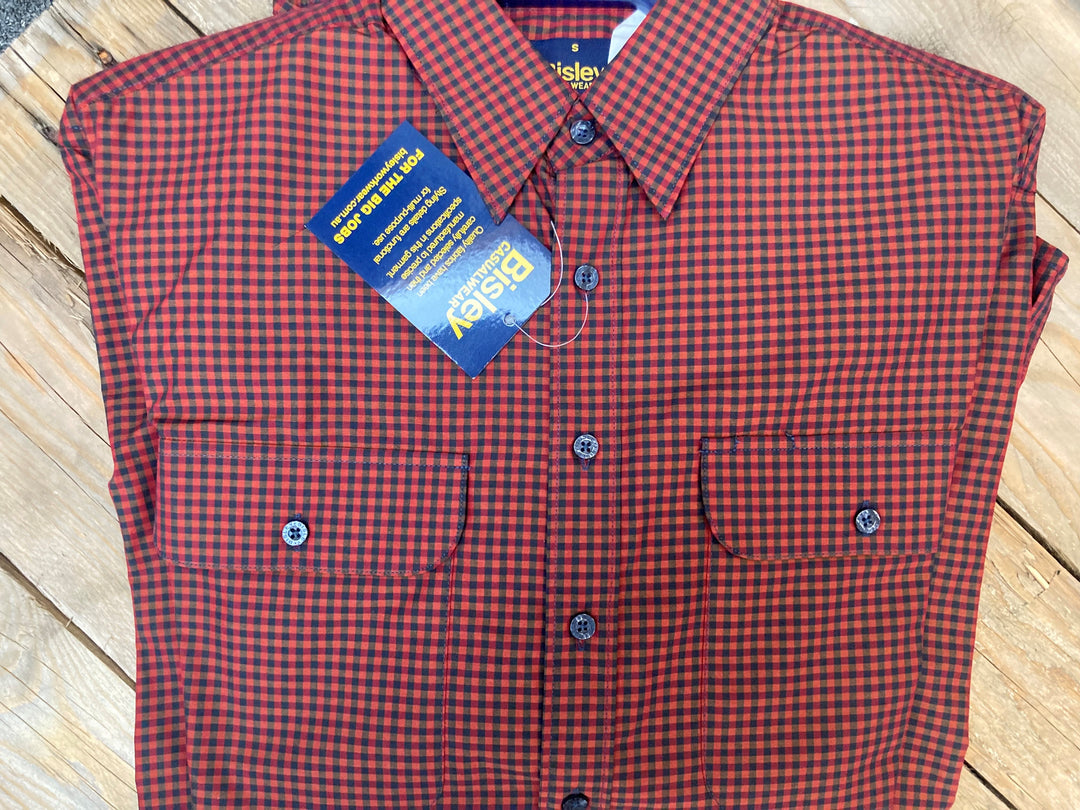 Mens Bisley Small Check Maroon/Dark Green LS Shirt (6904088985677)