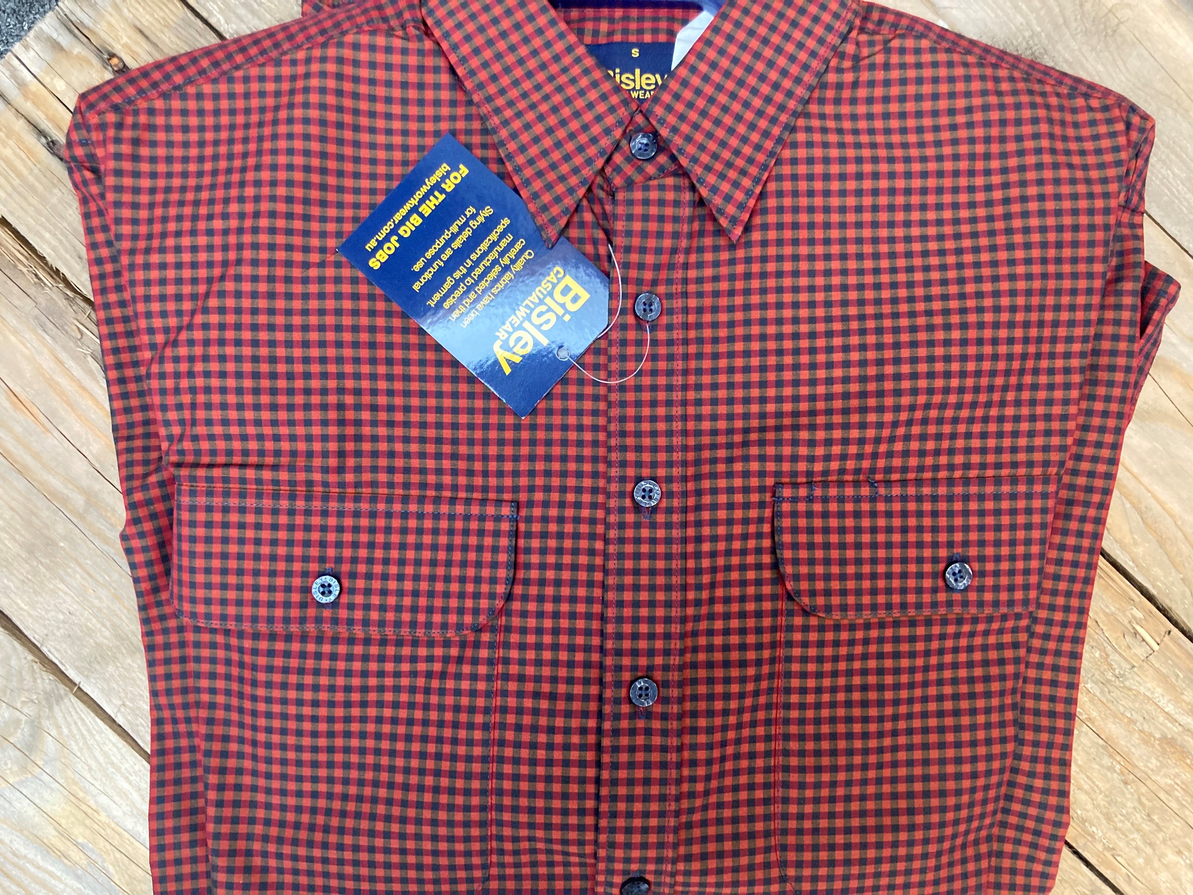 Mens Bisley Small Check Maroon/Dark Green LS Shirt (6904088985677)