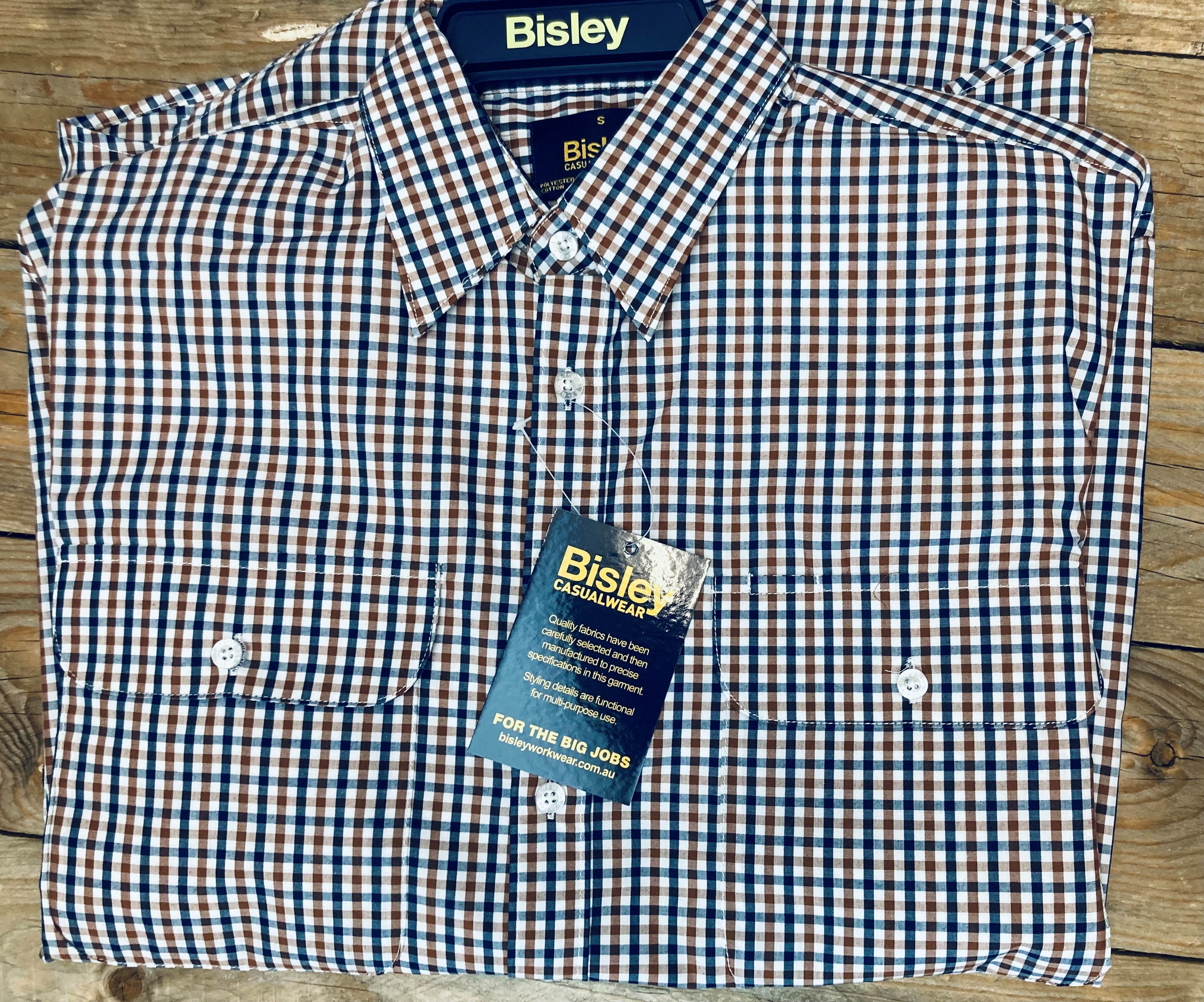 Mens Bisley Small Check Brown/Navy/White LS Shirt (6904085545037)