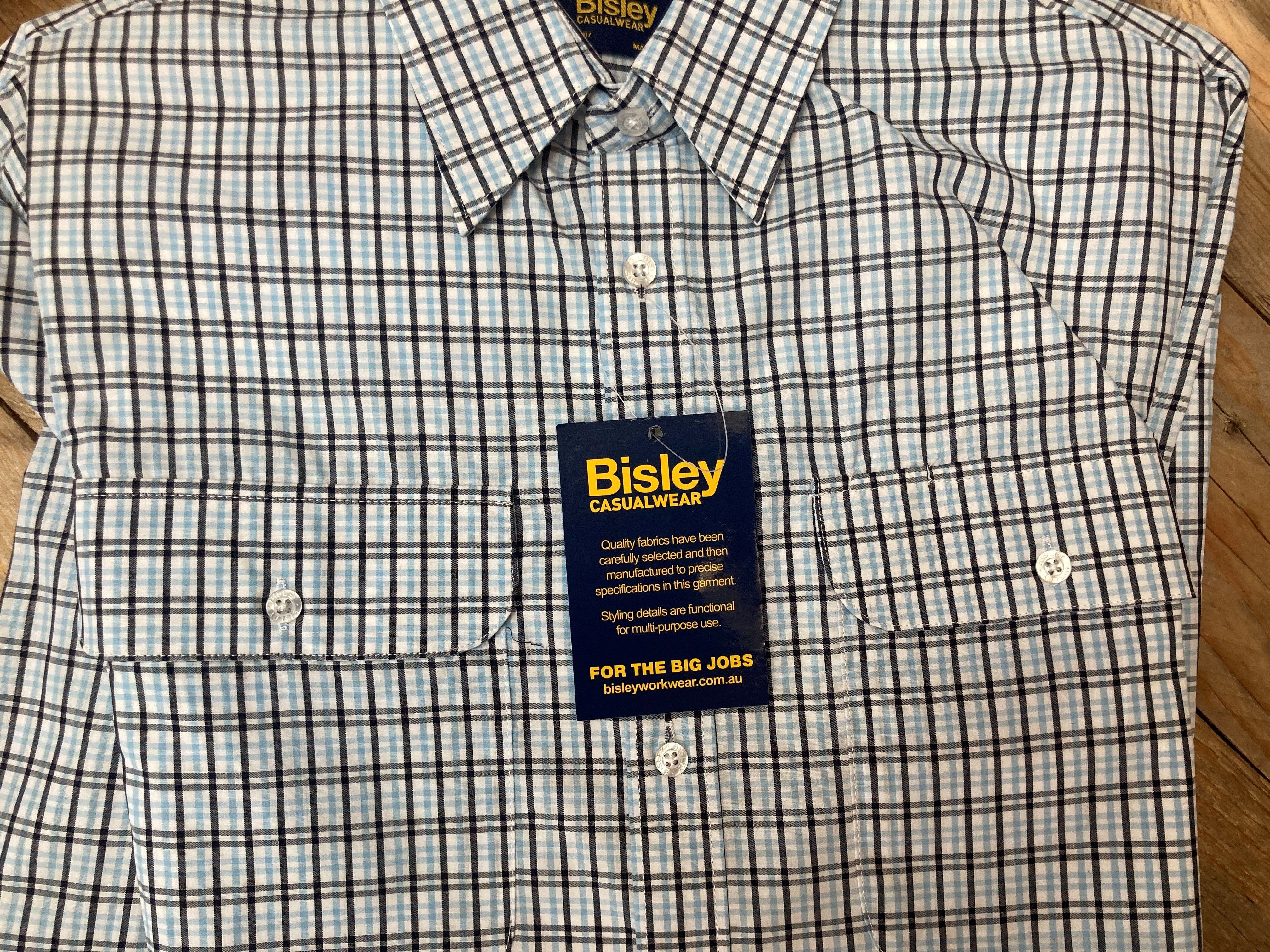 Mens Bisley Small Check Light Blue/Black LS Shirt (6904086626381)