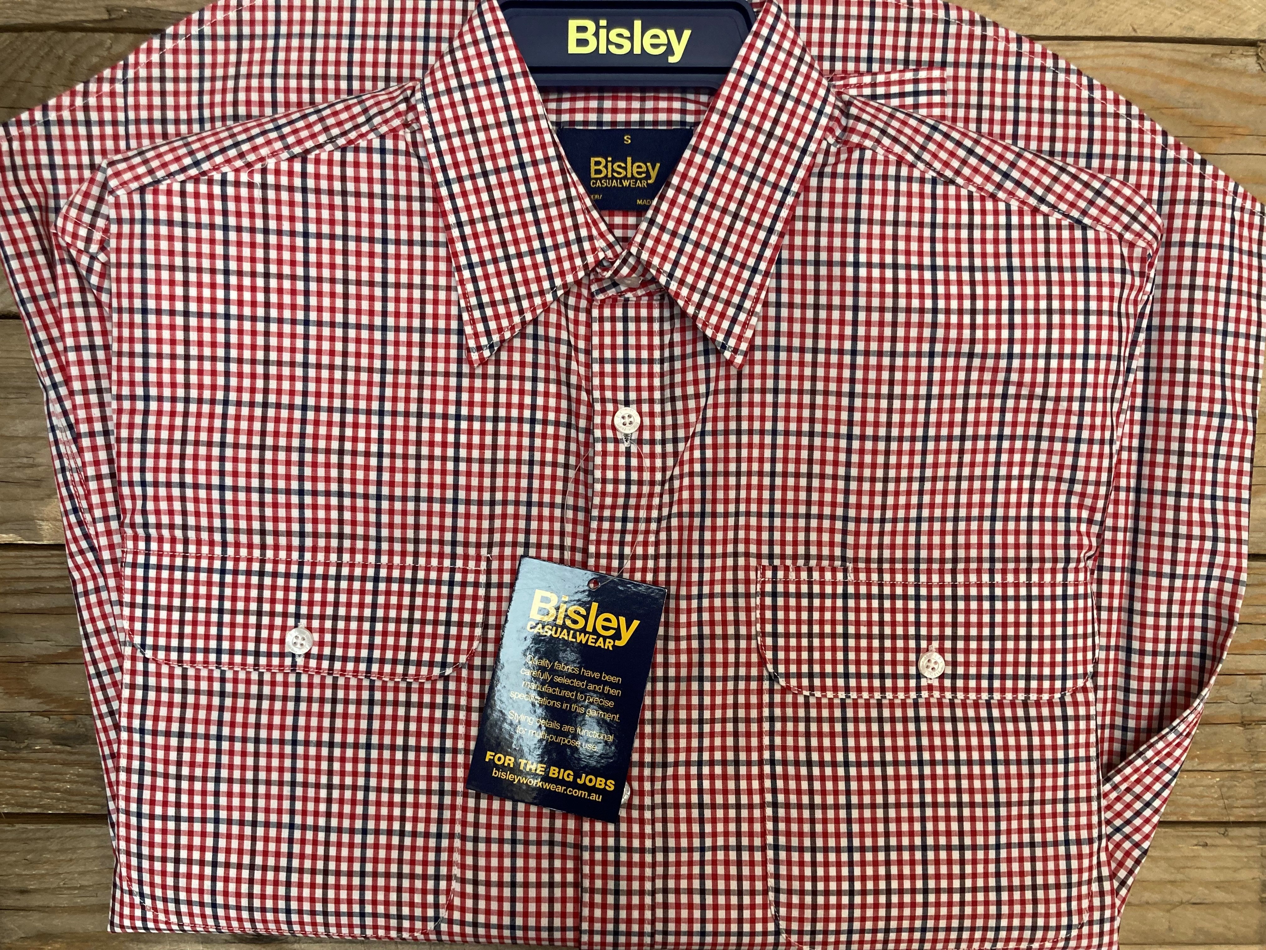 Mens Bisley Small Check Red/White/Black LS Shirt (6904089575501)