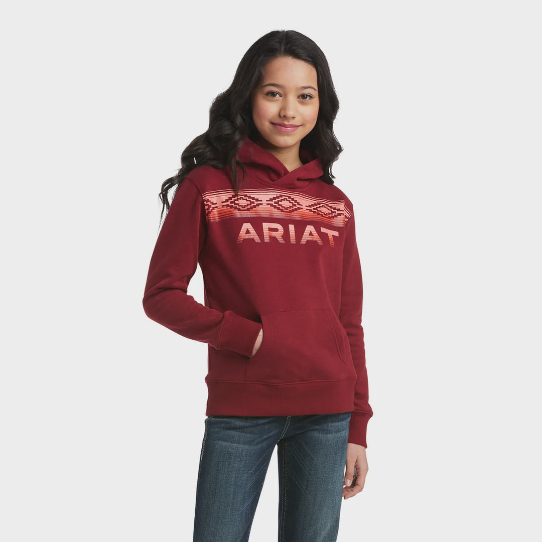 Girls Kids Ariat REAL Serape Stripe Logo Hoodie - Rhubarb (6865314742349)