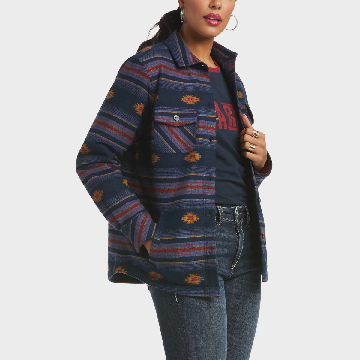 Womens Ariat REAL Shacket Shirt Jacket - Cruces Stripe (6759805157453)
