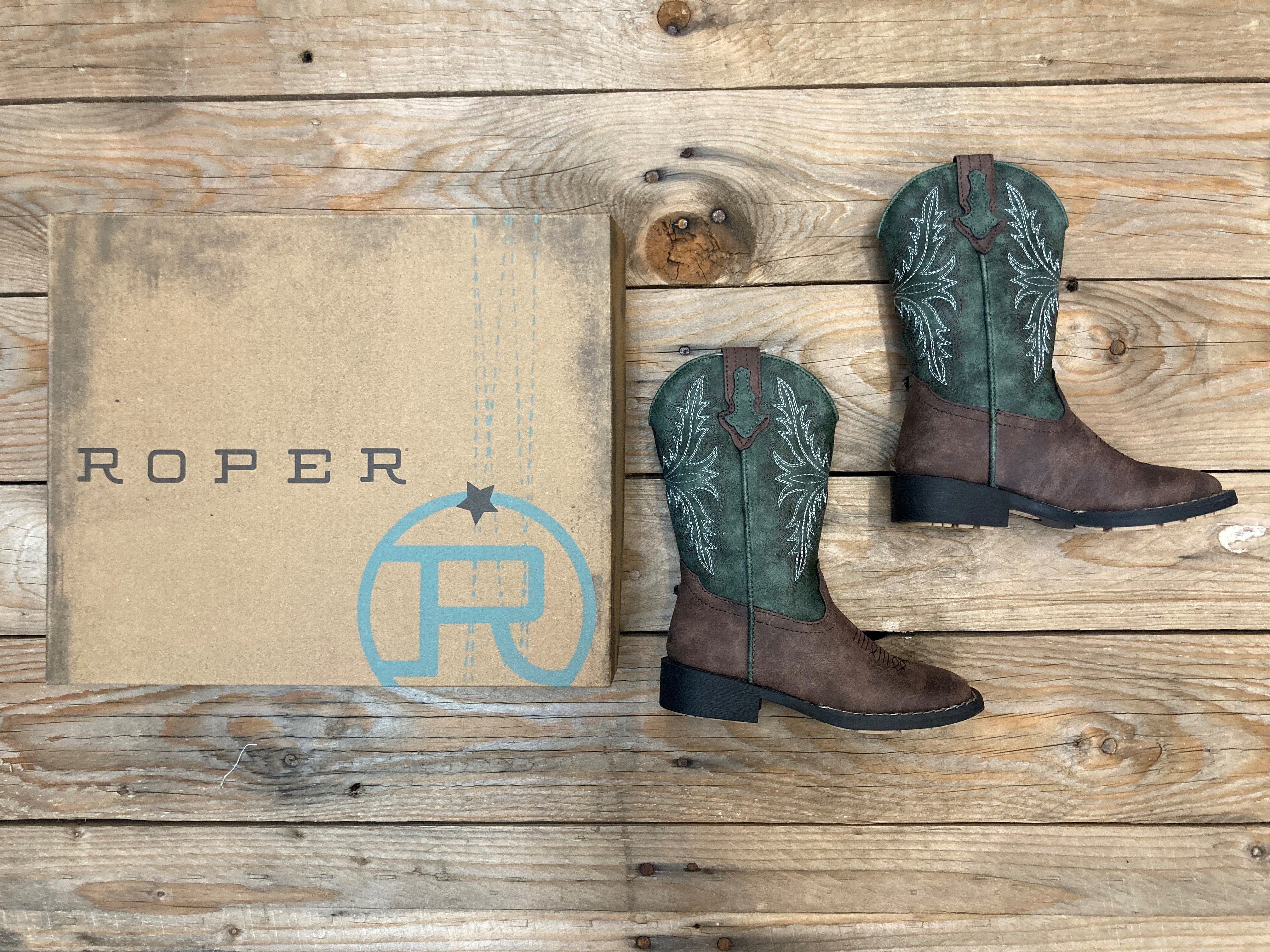Kids Roper Jed Brown / Green Boot (6857133424717)