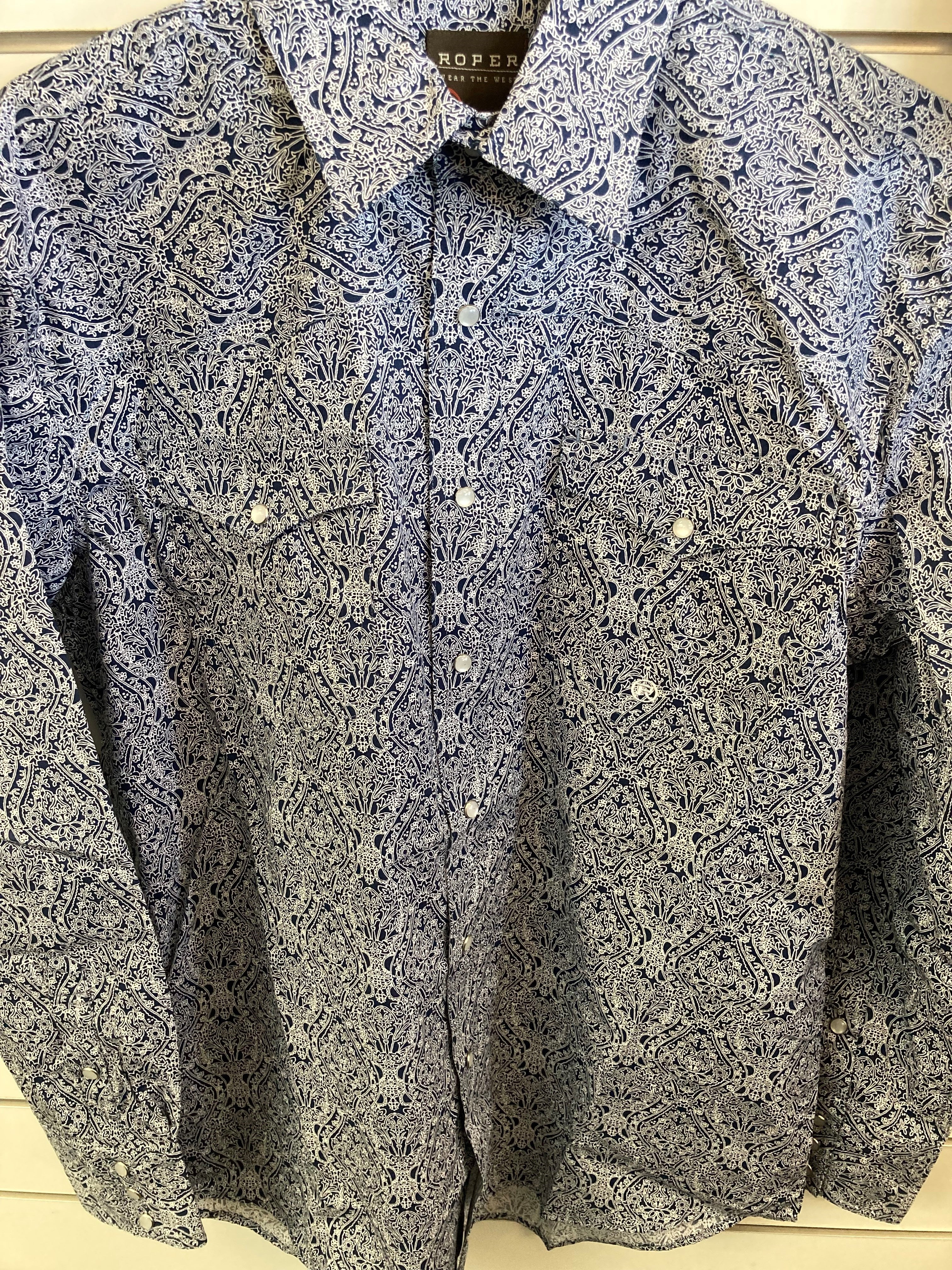 Mens Roper Amarillo Collection L/S Shirt Print Blue (6856618147917)