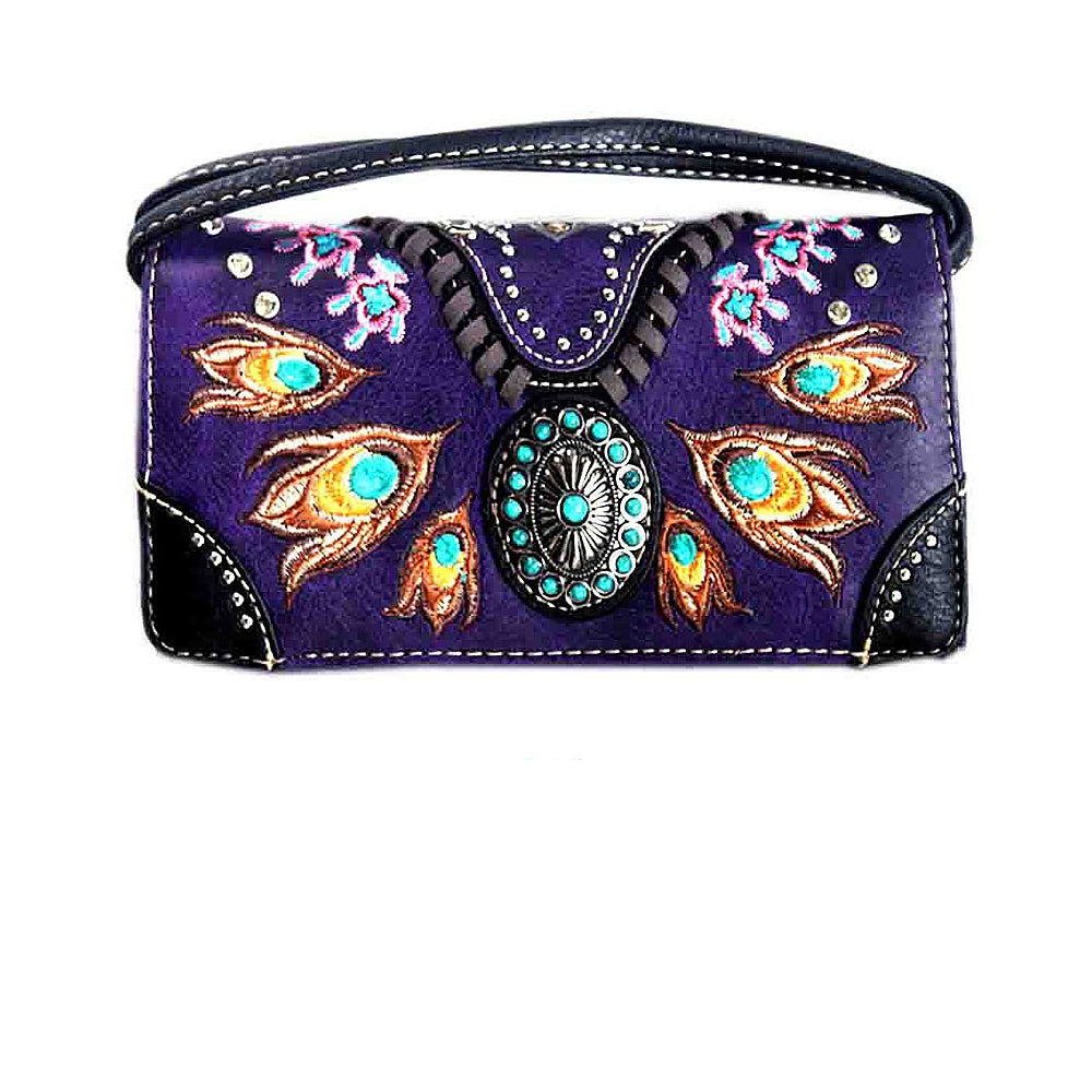 Ladies Purse- Western Themed- Purple Faux Leather Peacock (6701230260301)