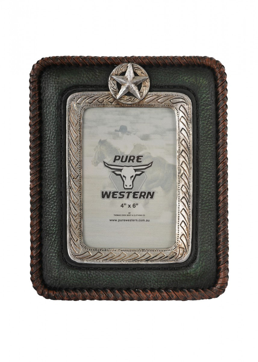 Pure Western Leather Look Silver Star Picture Frame (6711823302733)
