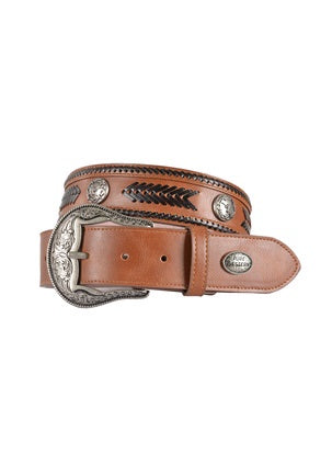 Pure Western Patrick Belt - Dark Tan with Concho (6756833230925)