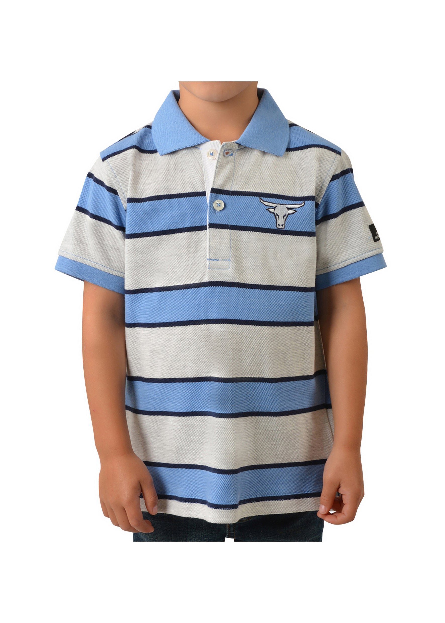 Kids Boys Pure Western Jones Polo - Blue/White Stripe (6785433206861)