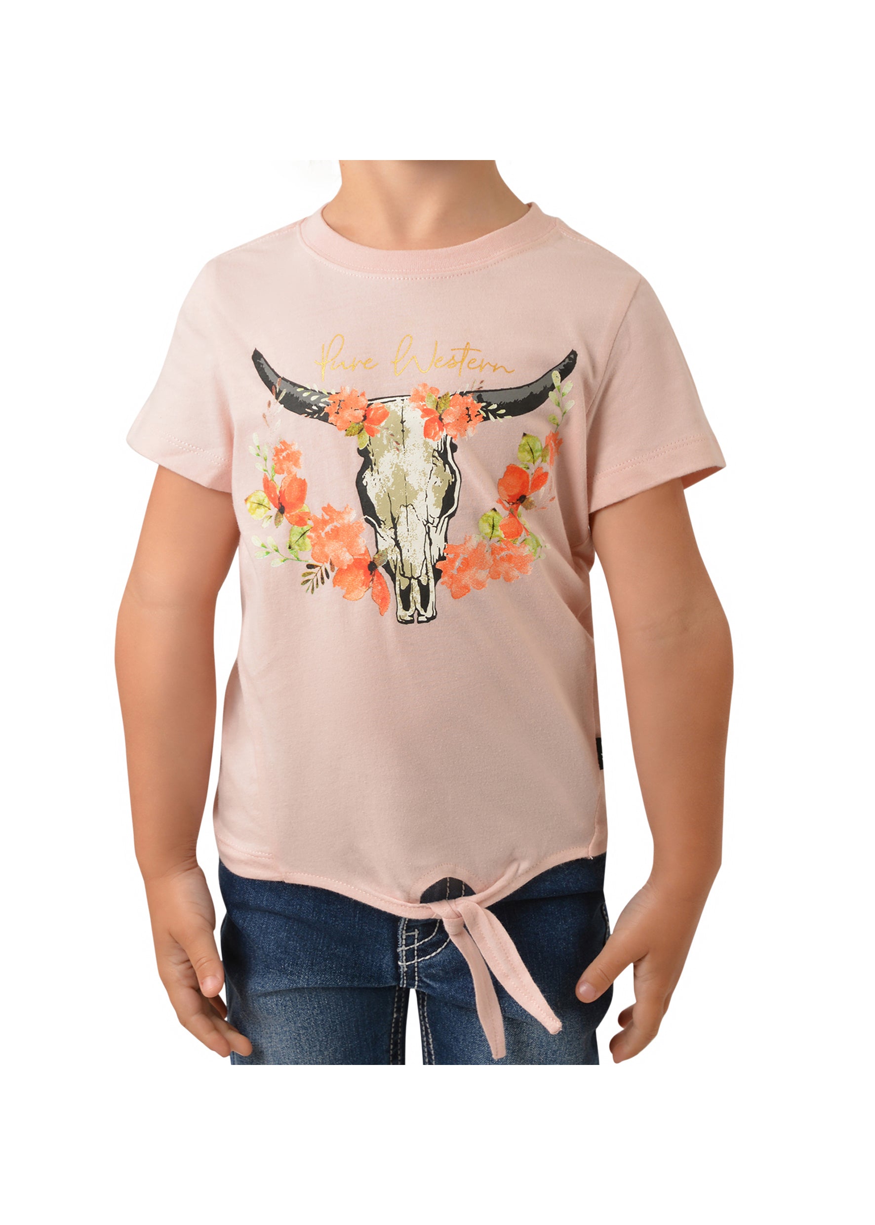 Kids Girls Pure Western Blossom Tie Up Tee Tshirt (6785432879181)