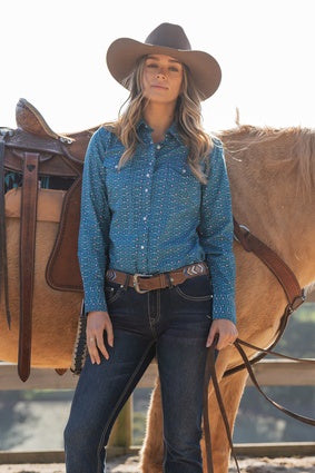 Womens Pure Western Tomeka LS Shirt - Blue (7033676922957)