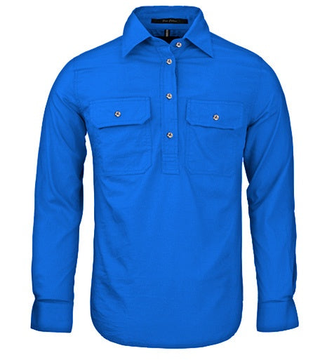 Womens Pilbara L/S Half Button Workshirt - Cobalt Blue (6884977344589)