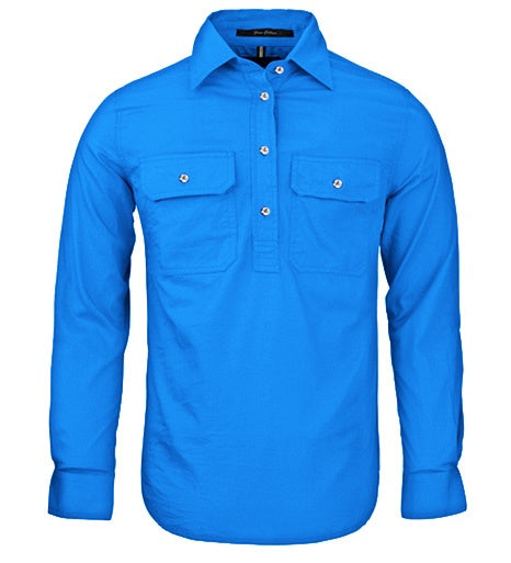 Womens Pilbara L/S Half Button Workshirt - Light Blue (6884977180749)