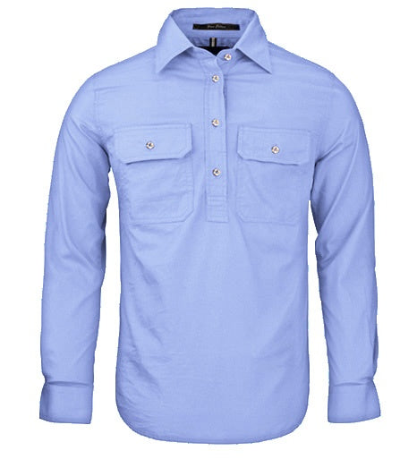 Womens Pilbara L/S Half Button Workshirt - Pale Blue (6969330729037)