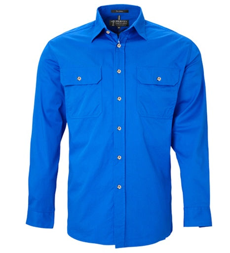 Mens Pilbara L/S Full Button Workshirt - Cobalt Blue (6884590714957)