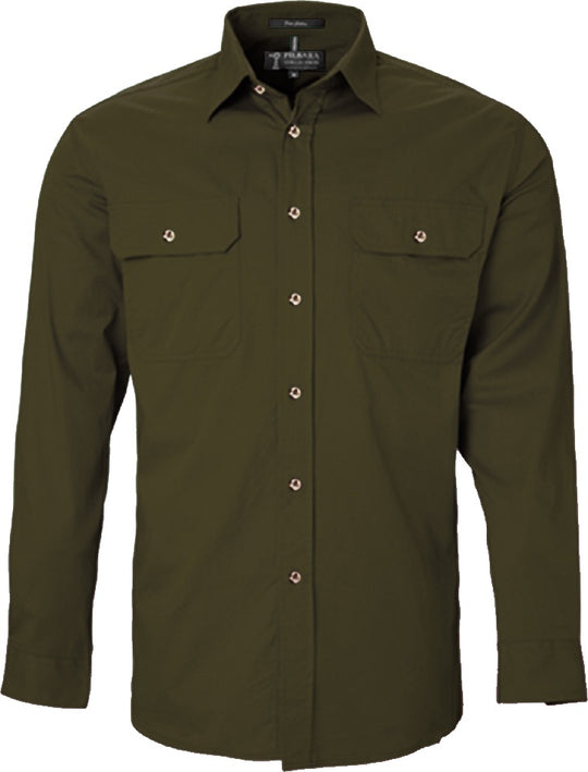 Mens Pilbara L/S Full Button Workshirt - Olive (6884591009869)
