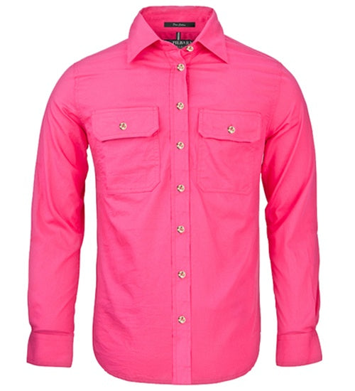 Womens Pilbara L/S Full Button Workshirt - Hot Pink (6884976853069)