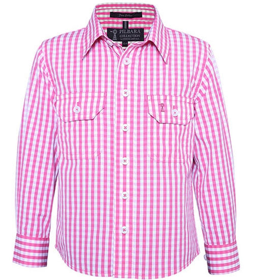 Kids Pilbara Long Sleeve Check Shirt- Pink or Navy (4817466064973)