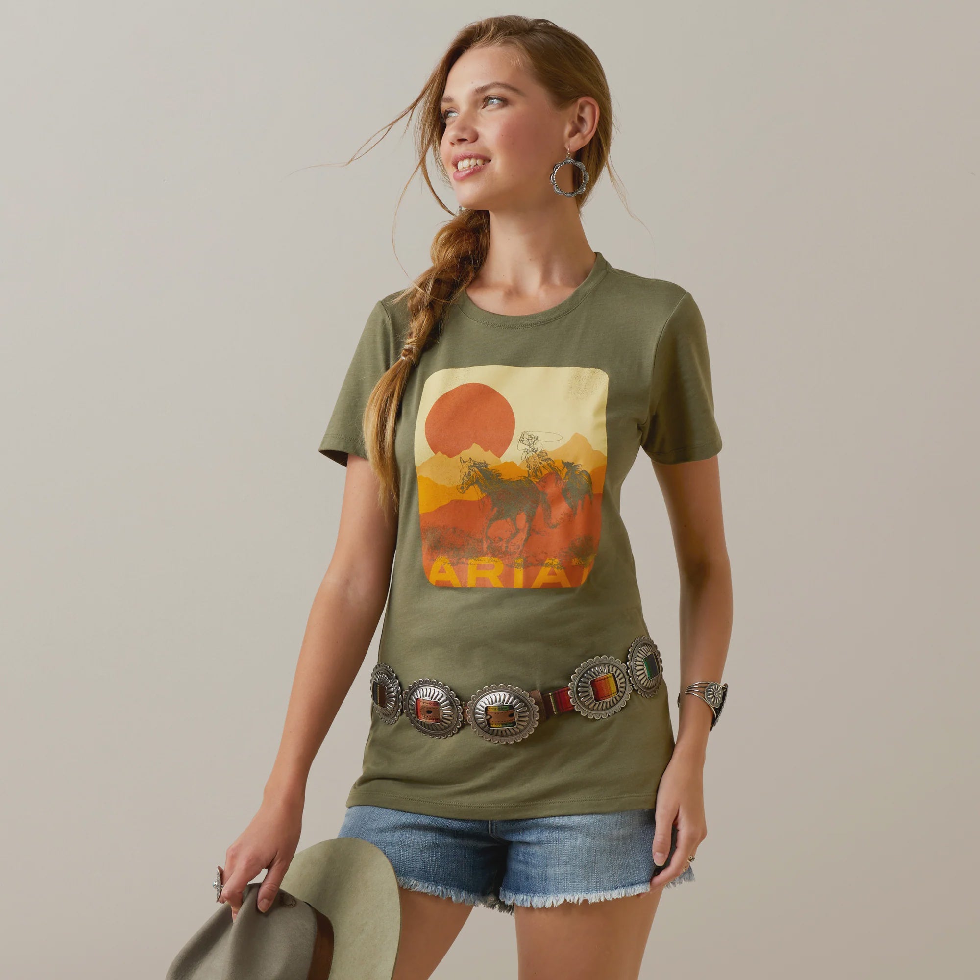 Womens Ariat Mustand Fever Tee Tshirt - Military (6910001479757)