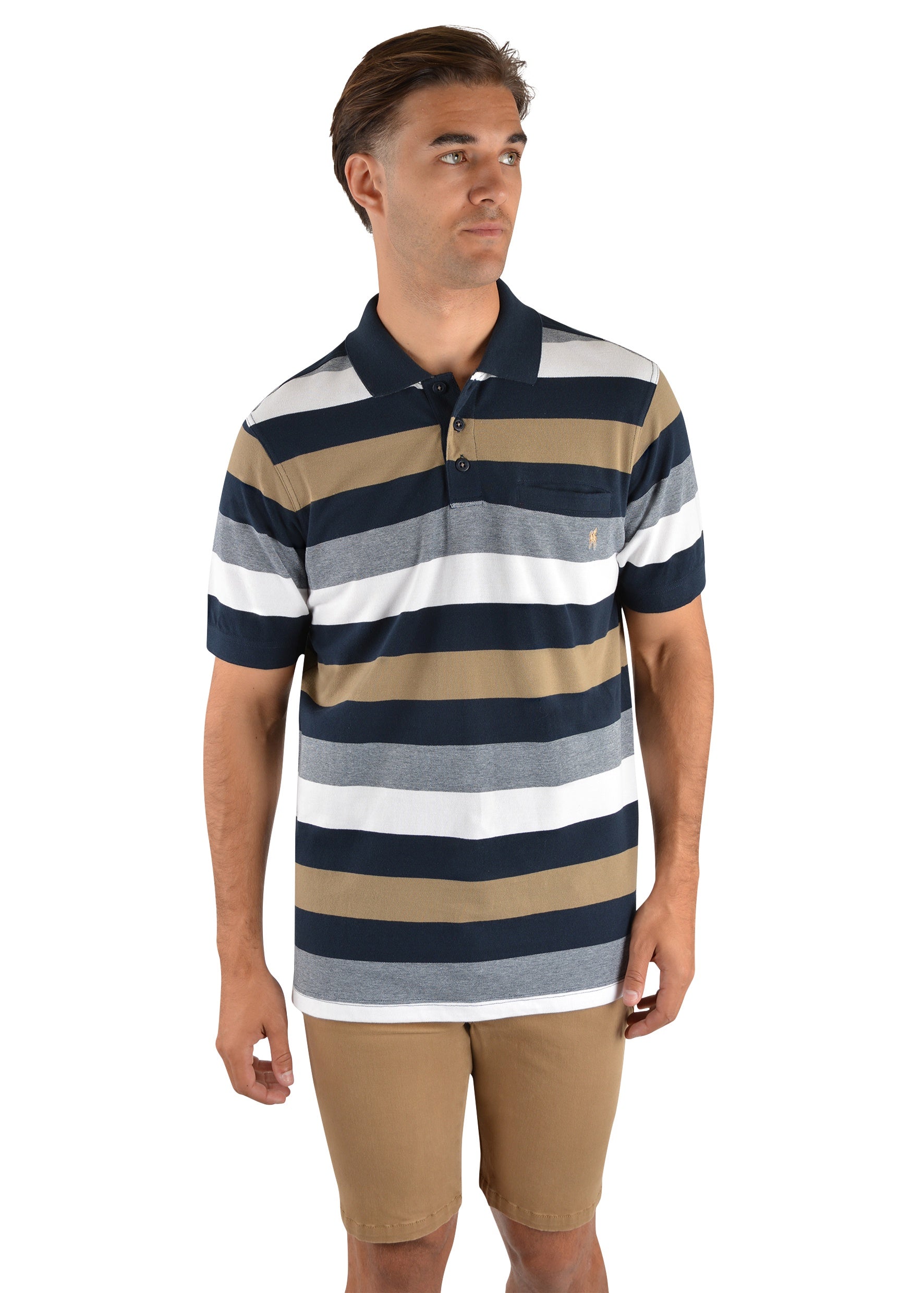 Mens Thomas Cook Peters Stripe Polo Shirt - Navy/Tan (6785482653773)