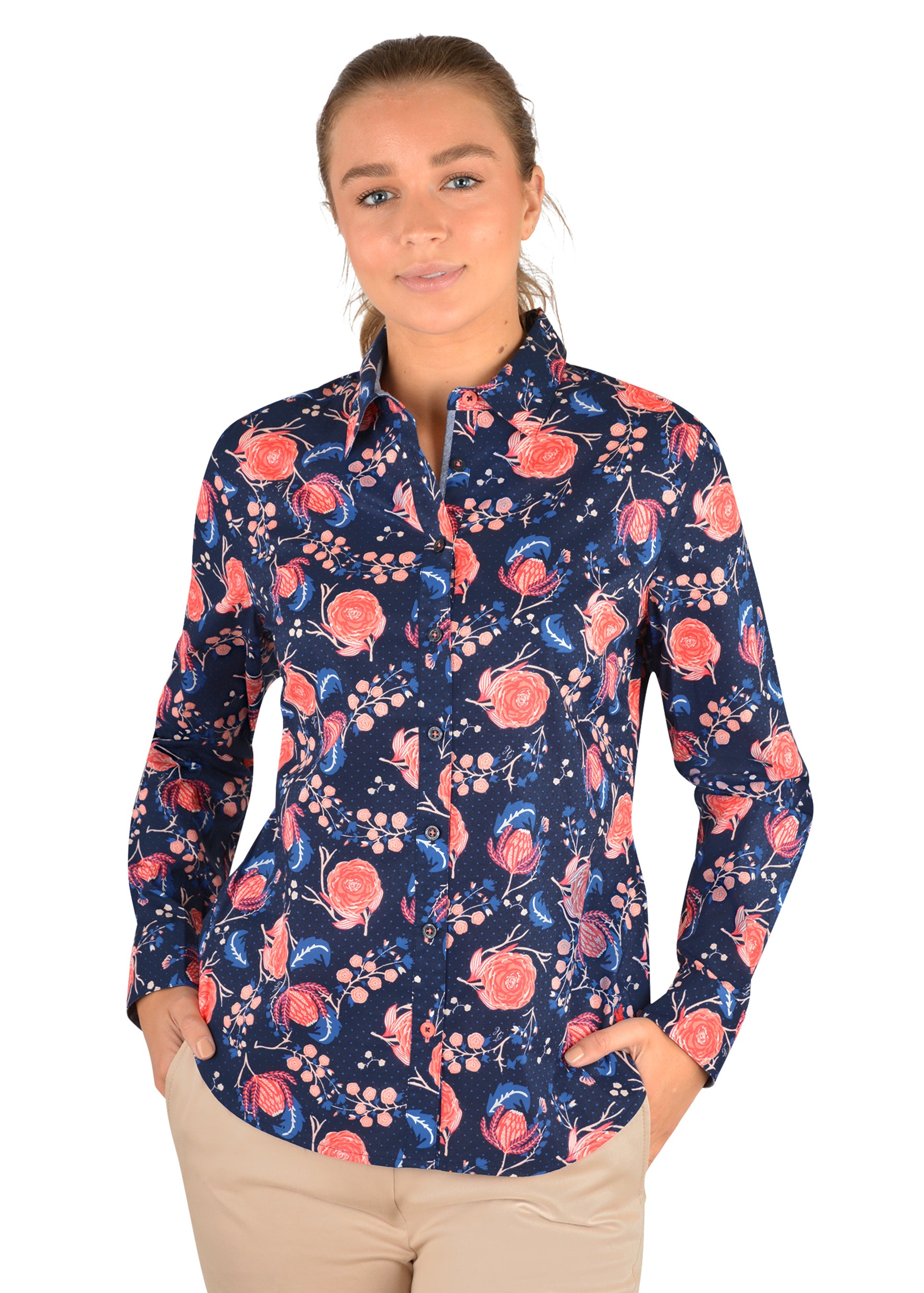 Womens Thomas Cook Raechel Floral Print Long Sleeve Shirt - Navy / Multi (6785481801805)
