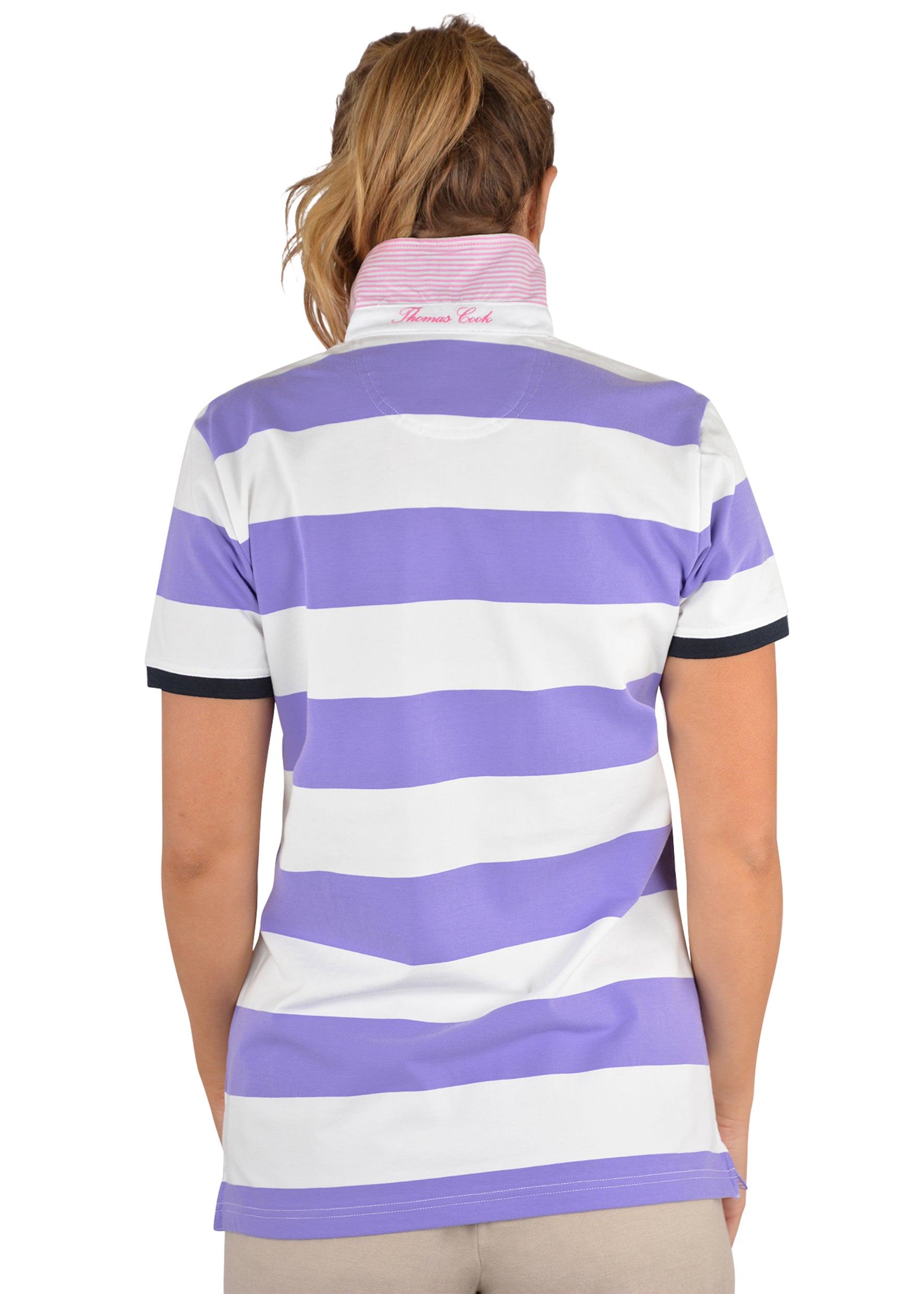 Womens Thomas Cook Beti Stripe Polo - Purple / White (6785482096717)