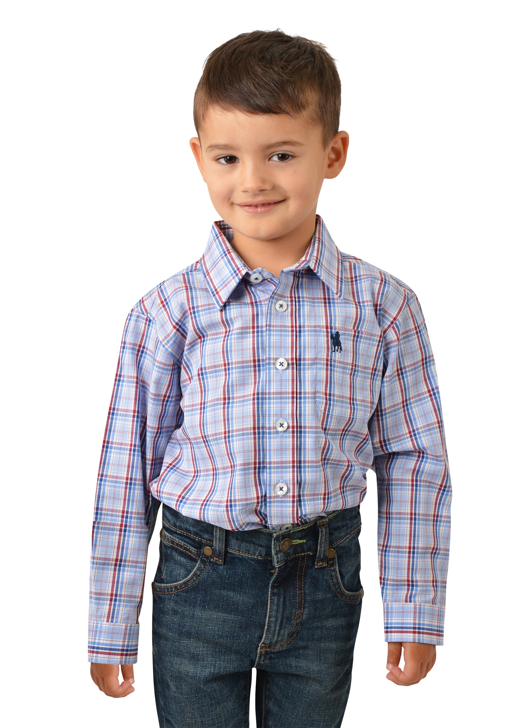Kids Boys Thomas Cook Rundel Check Long Sleeve Shirt - Blue / red (6785483046989)