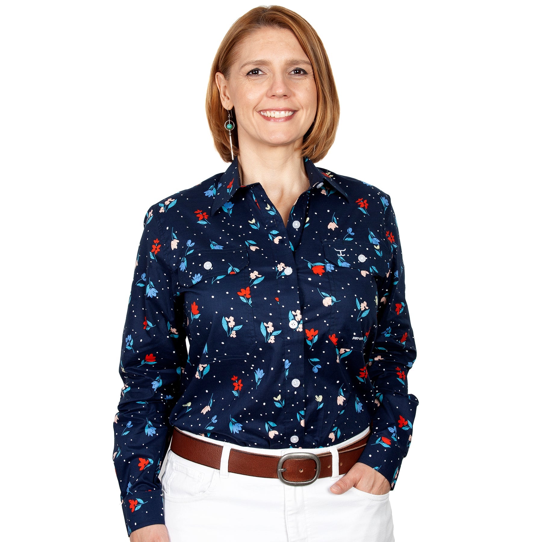 Womens Just Country Abbey Full Button Workshirt - Navy Tulips (6717475946573)