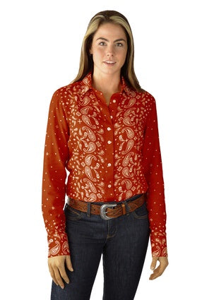 Womens Wrangler Carlise Rust Bandana Print LS Shirt (6854579880013)