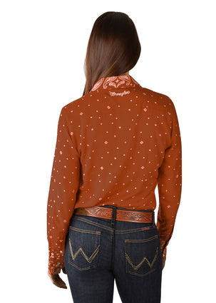 Womens Wrangler Carlise Rust Bandana Print LS Shirt (6854579880013)