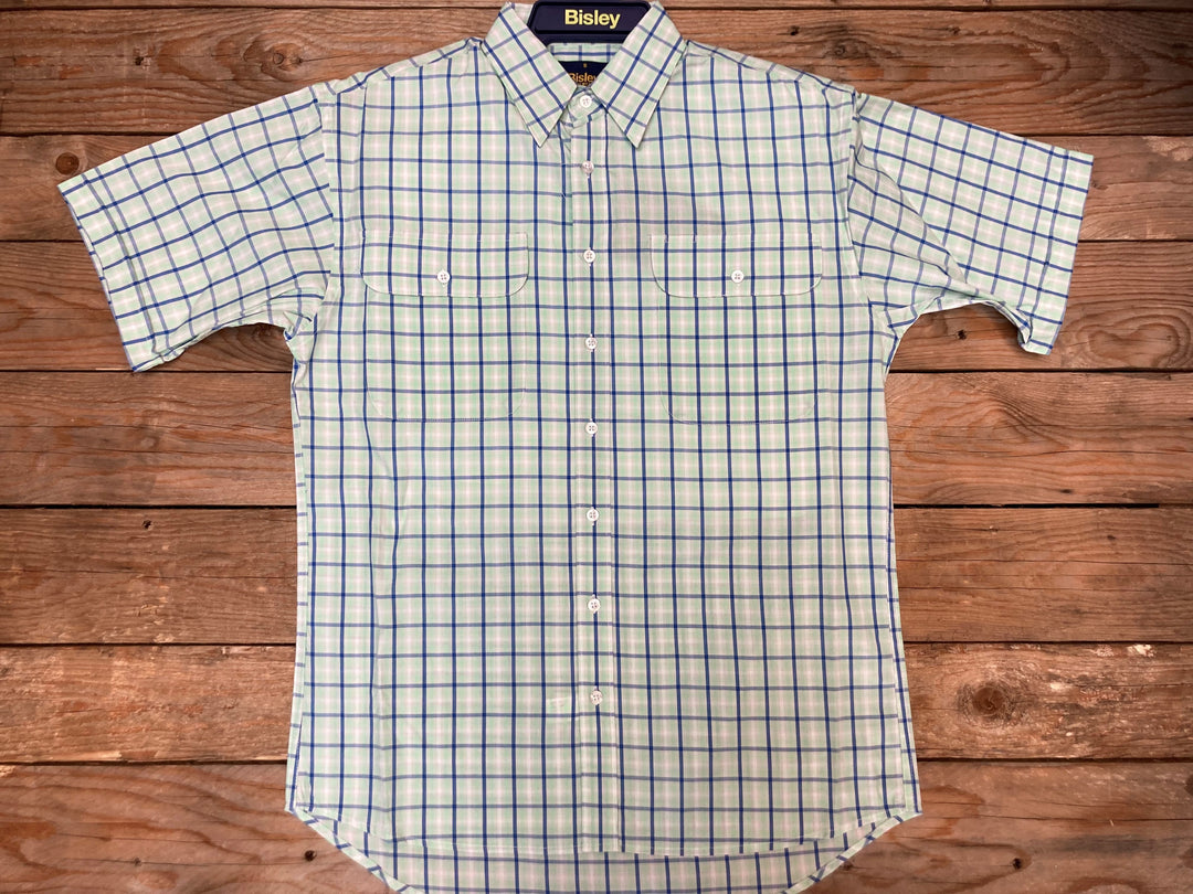 Mens Bisley S/S Small Check - Lime Green &amp; Blue (6904082989133)