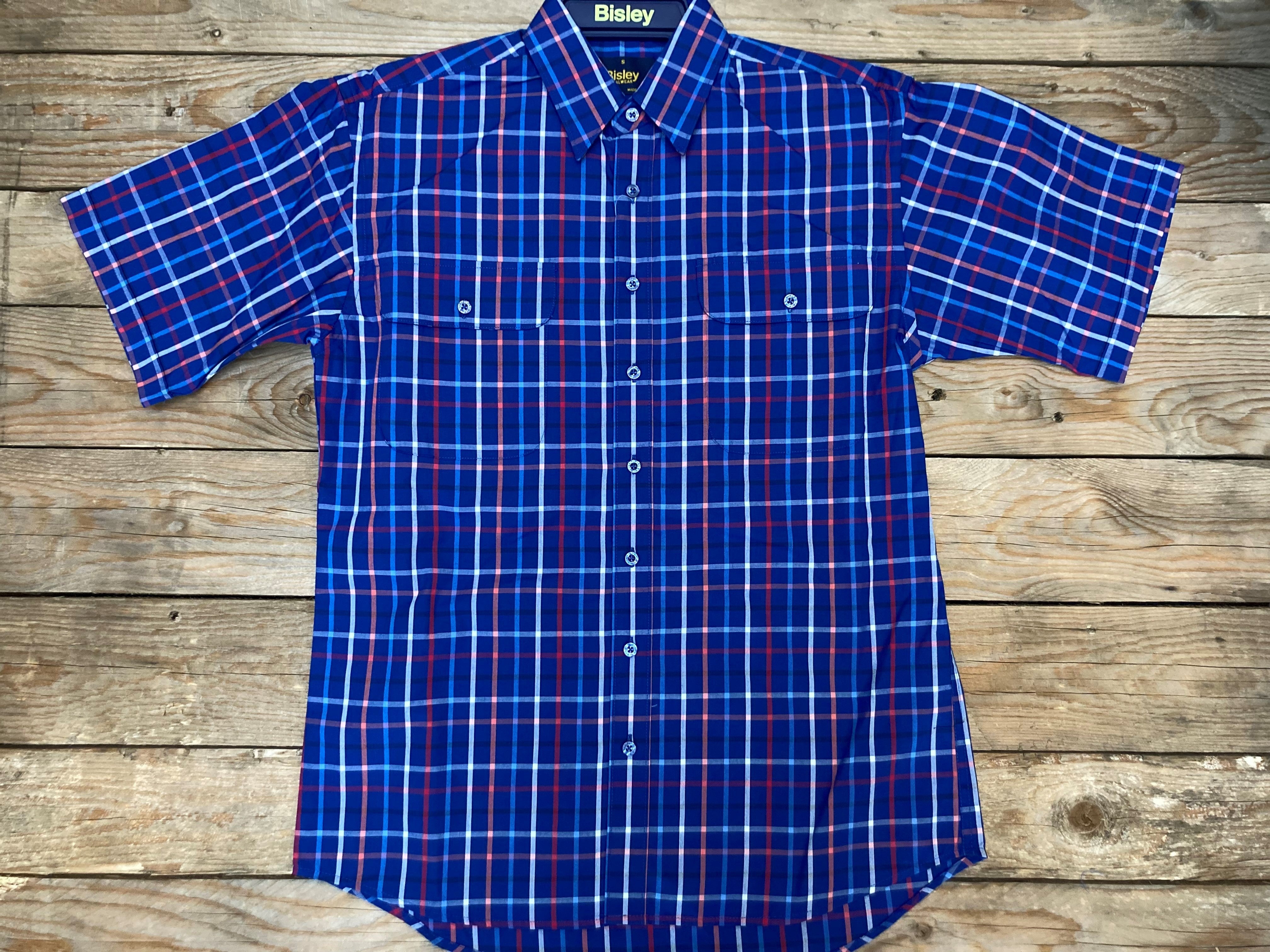 Mens Bisley S/S Medium Check Blue, Red & White (6904080203853)