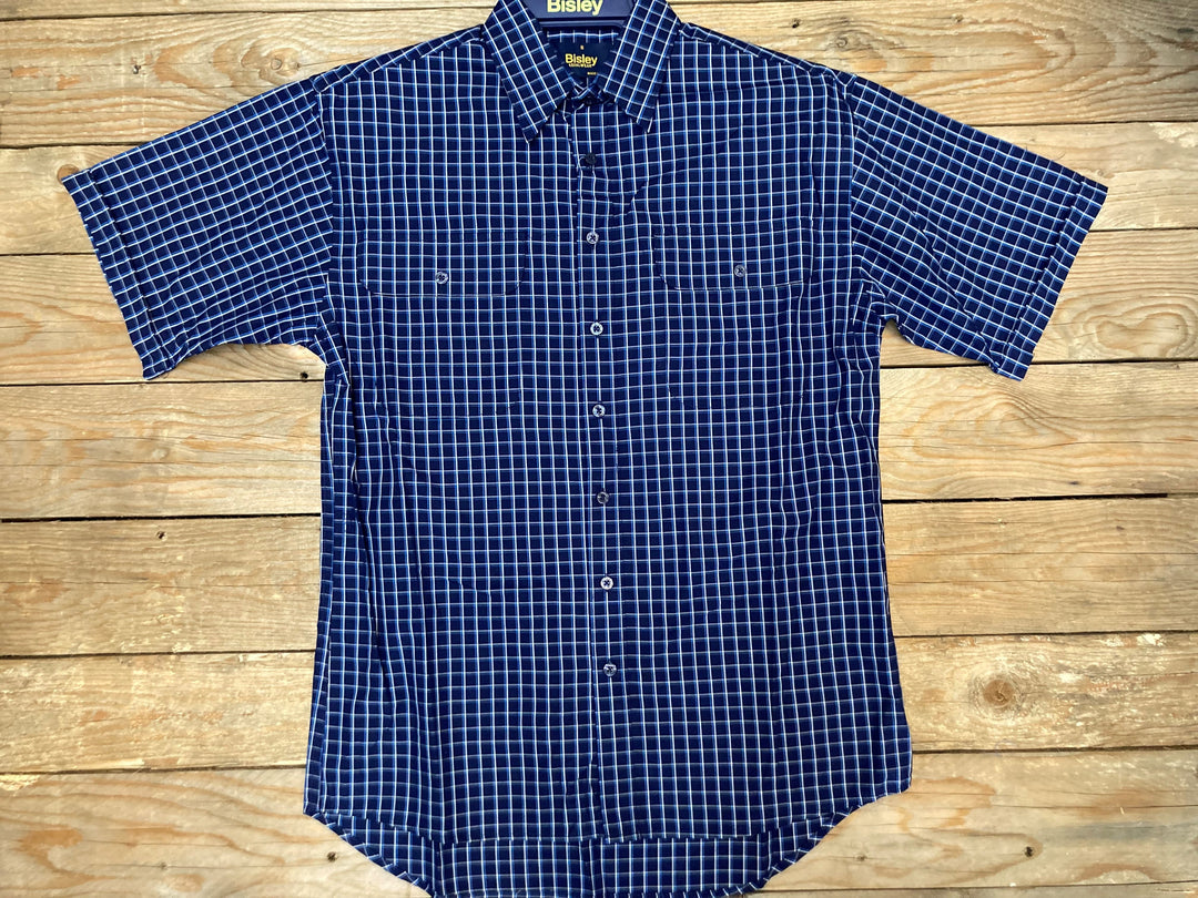 Mens Bisley S/S Medium Check Navy (6904081317965)