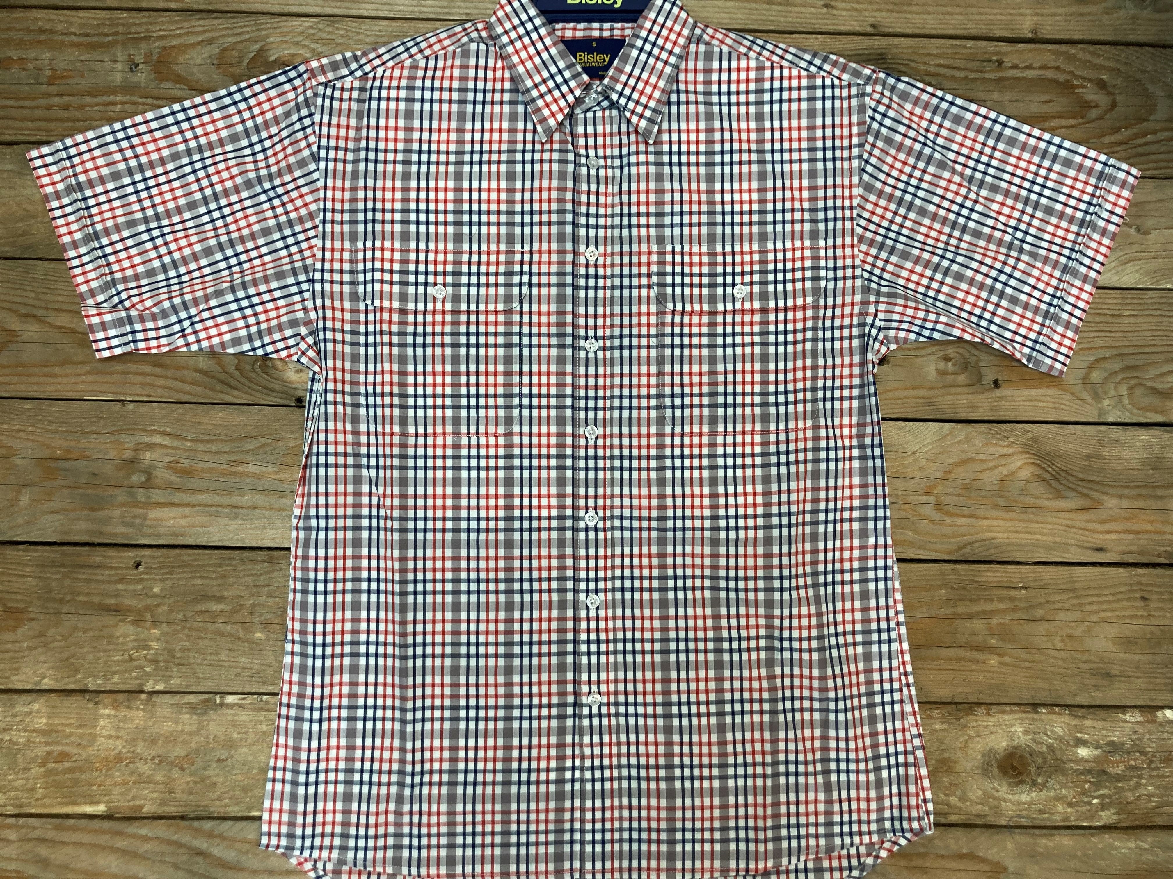 Mens Bisley S/S Medium Check Red, Whiten Navy & Grey (6904081973325)