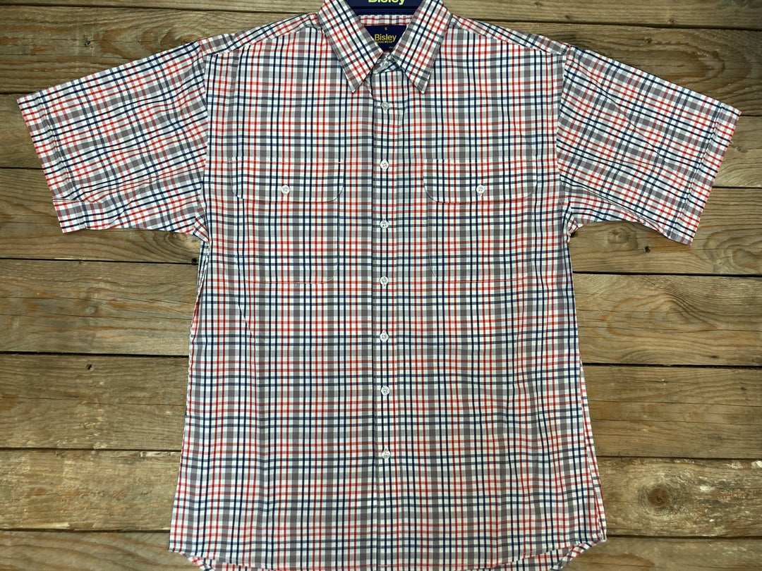 Mens Bisley S/S Medium Check Red, Whiten Navy &amp; Grey (6904081973325)