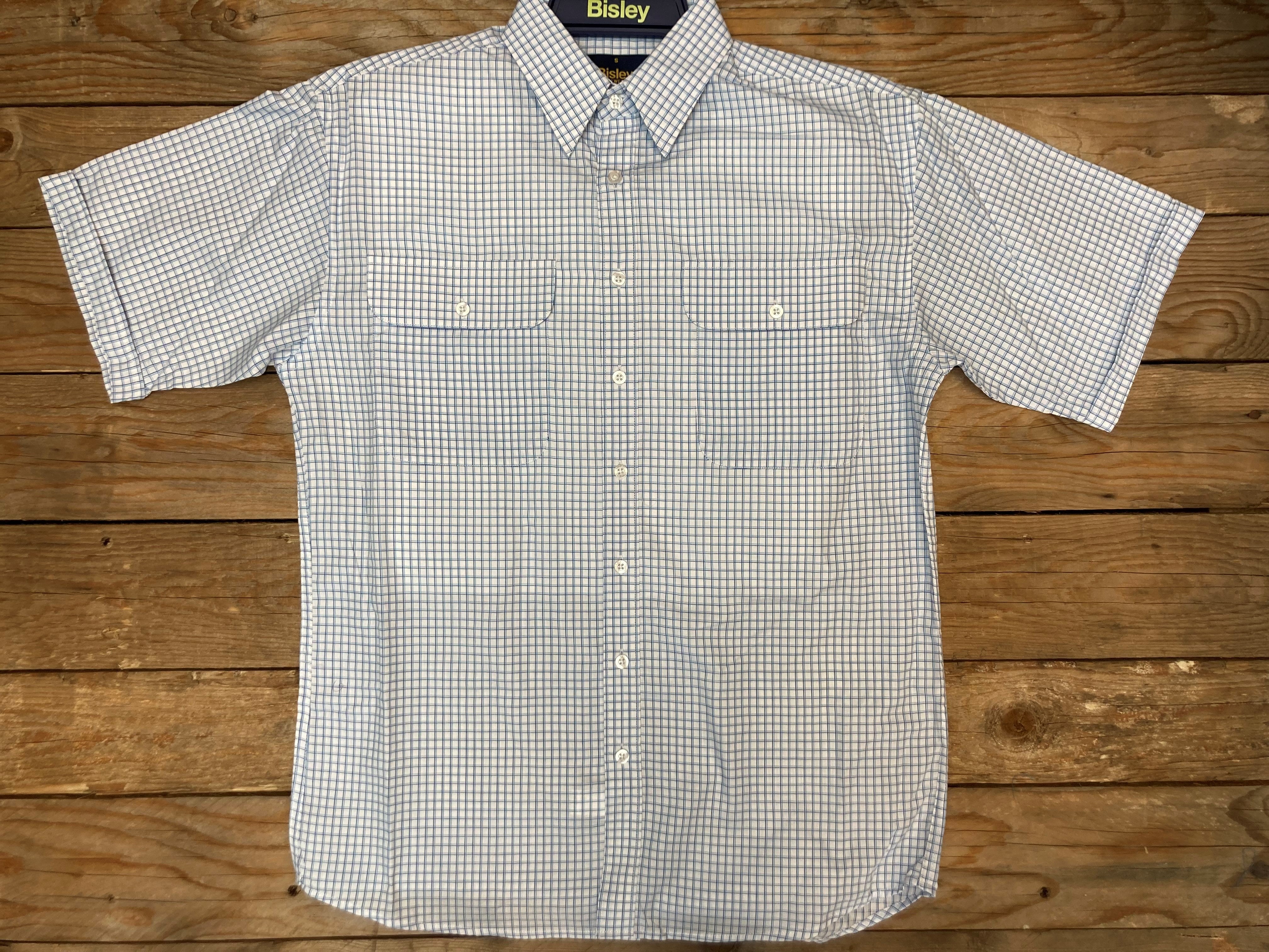 Mens Bisley S/S Dobby Small  Check - Light Blue & Navy (6904078303309)