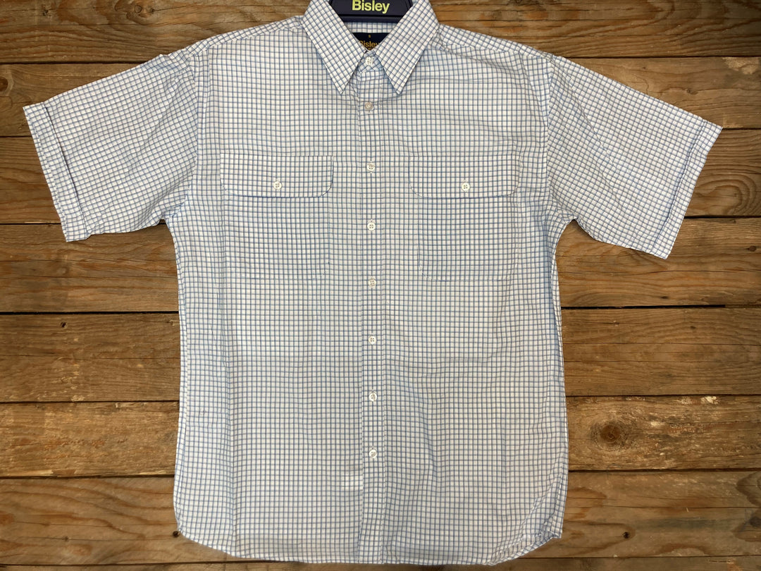 Mens Bisley S/S Dobby Small  Check - Light Blue &amp; Navy (6904078303309)
