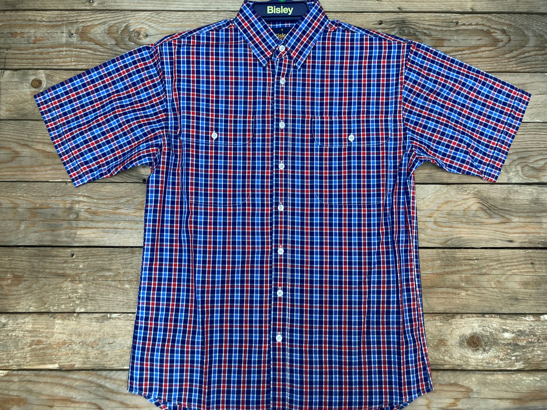 Mens Bisley S/S Medium Check - Red, Navy &amp; Blue (6904079712333)