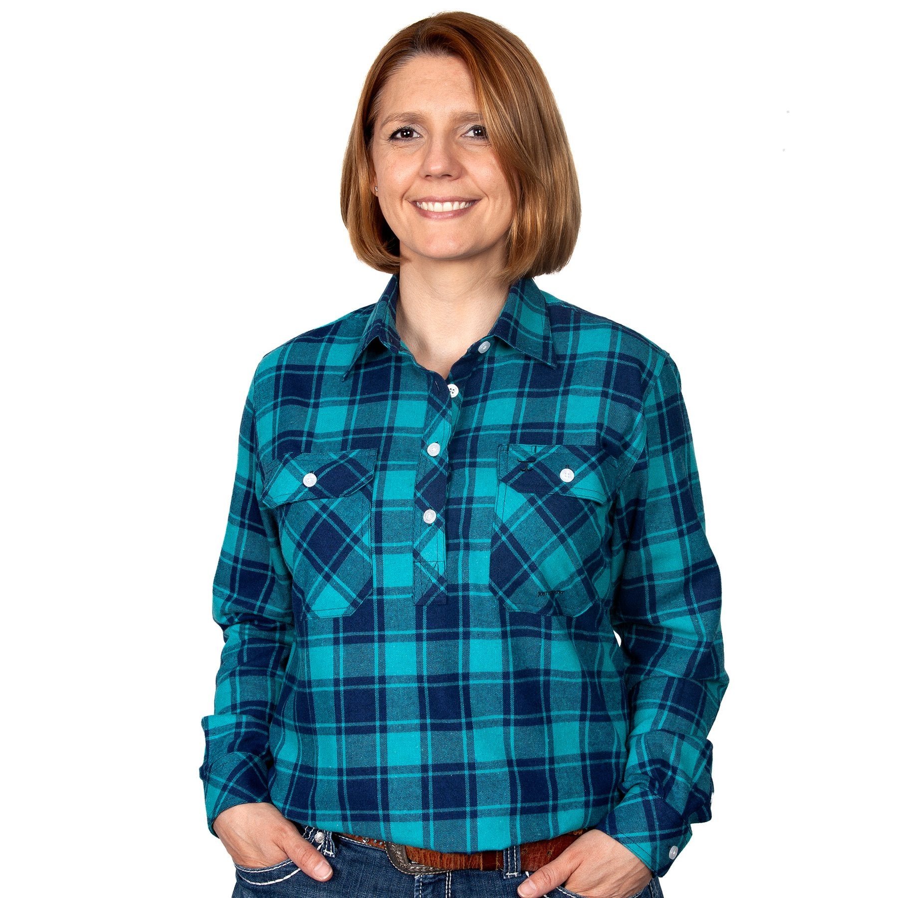 Womens  Just Country Jahna Flannel Shirt Turq/Navy W21 (6595661201485)