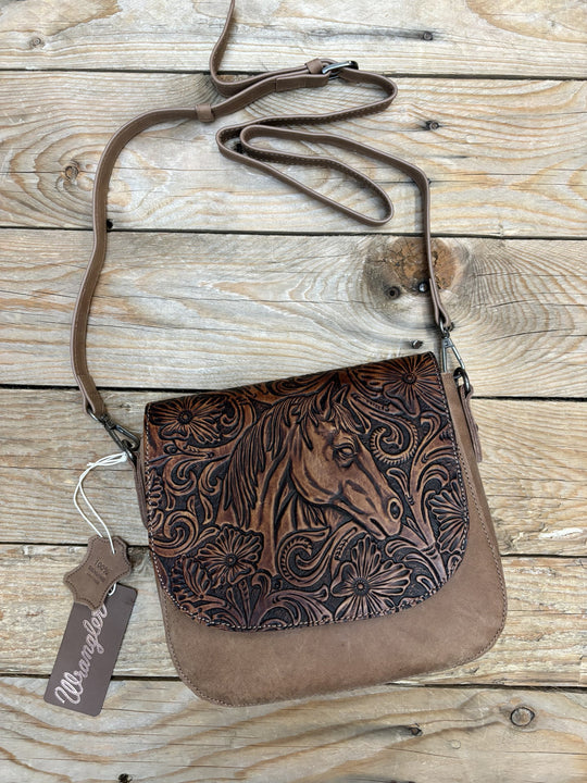 Wrangler Clara Tooled Horse Bag - Tan (7022141702221)