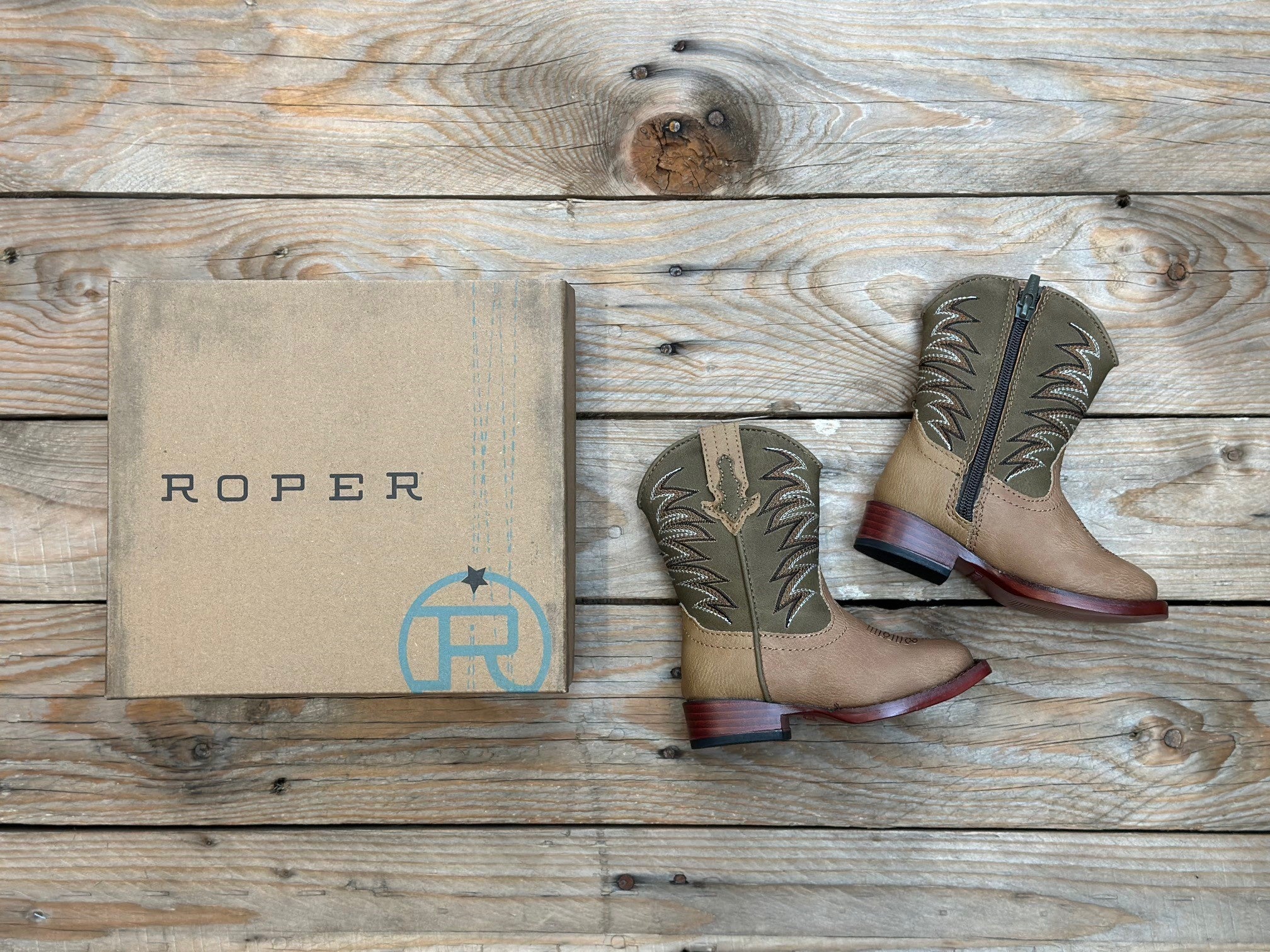 Toddler Roper Clint Boot - Tan / Olive (6874854752333)