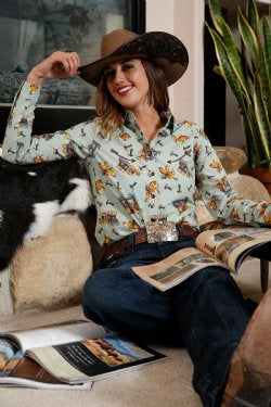 Womens Cruel Girl Button Down Western Bronc Shirt - Green (6894283849805)