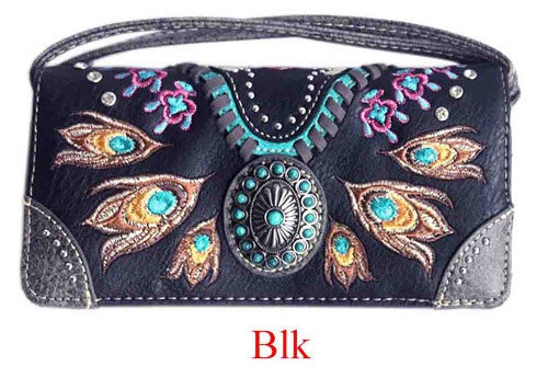 Ladies Purse- Western Themed- Black Faux Leather peacock (4892902916173)