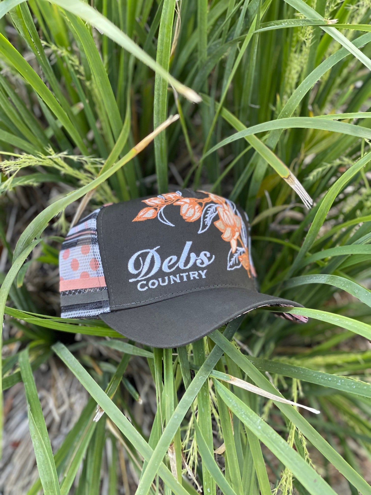 Debs Country Outfitters Trucker Cap- Charcoal Emmylou Ponytail Cap (6645166112845)