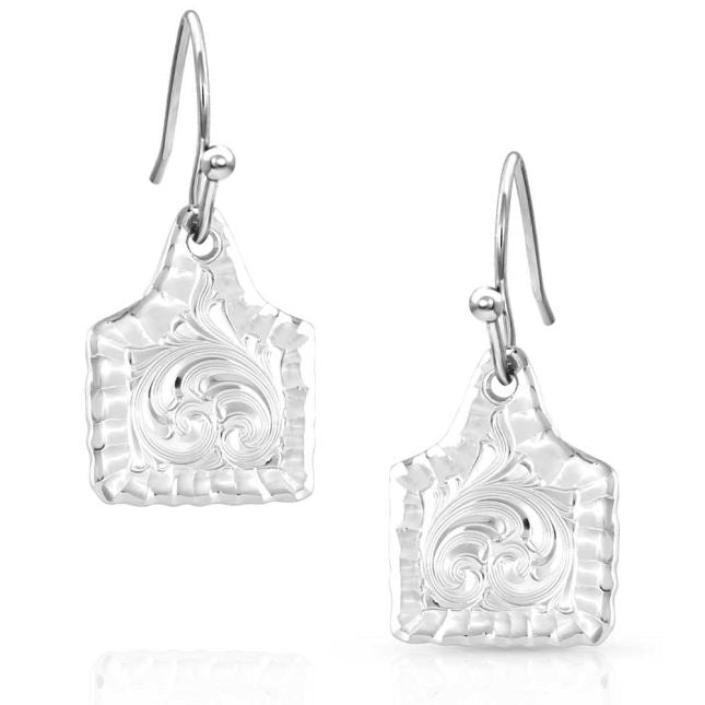 Montana Silver Chiseled Cow Tag Earrings (6924144246861)