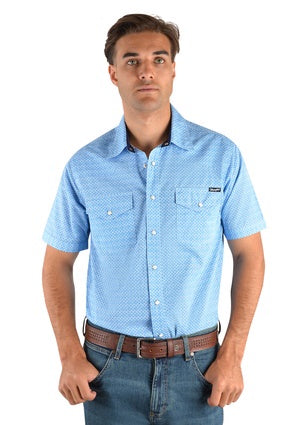 Mens Wrangler Ferguson Short Sleeve Western Shirt - Blue (6785441333325)
