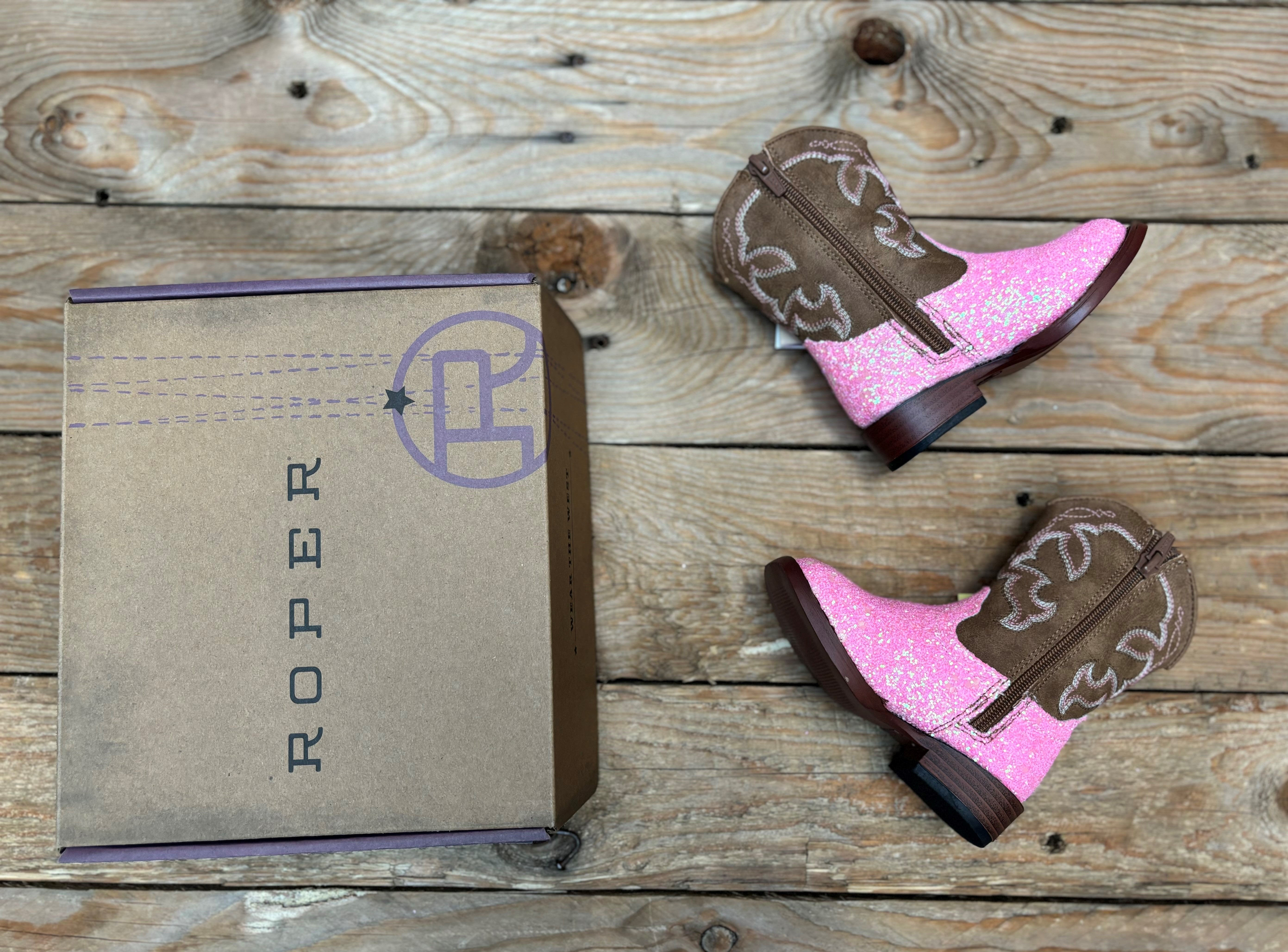 Toddler Roper Glitter Sparkle Pink / Brown Boot (7011383246925)
