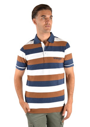 Mens Wrangler Harrington Polo Shirt - Navy / Tan (6785443070029)