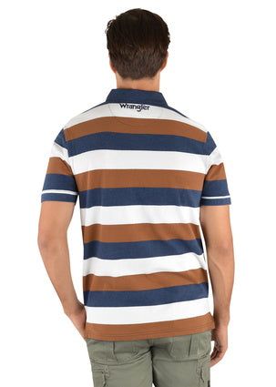 Mens Wrangler Harrington Polo Shirt - Navy / Tan (6785443070029)